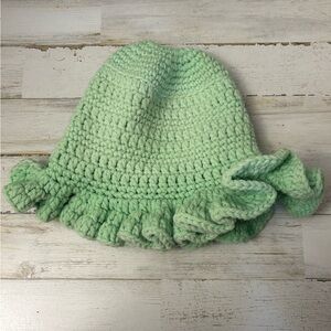 Mint Green Crochet Ruffle Hat for Kids